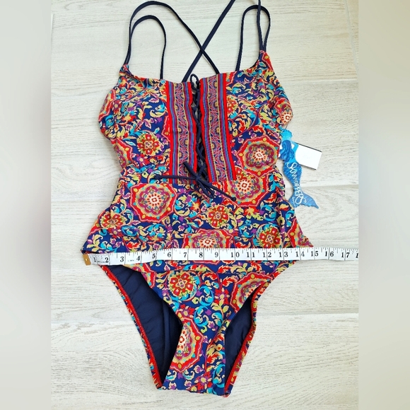 Skinny Dippers Women's Lace Up Front Removable Cup One-piece Swimsuit - Large - Picture 8 of 13